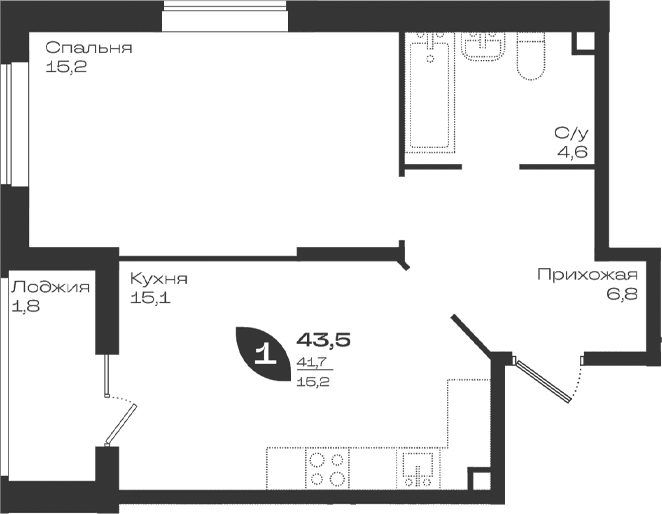 Продается 1-комн. квартира, 41.7 м²