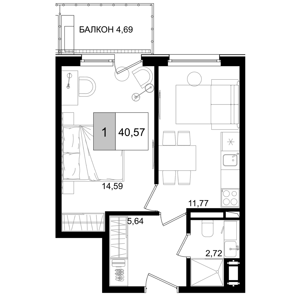 Продается 2-комн. квартира, 34.72 м²