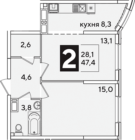 Продается 2-комн. квартира, 47.4 м²