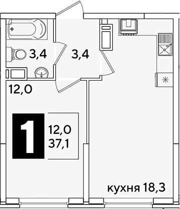 Продается 2-комн. квартира, 37.1 м²
