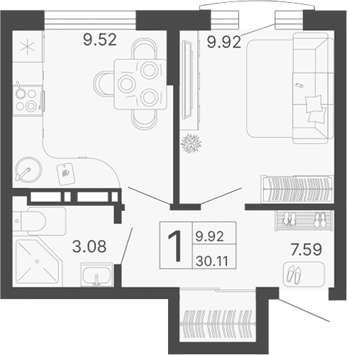 Продается 1-комн. квартира, 30.11 м²