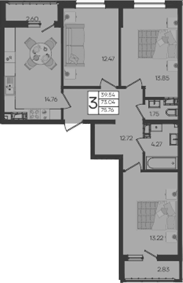 Продается 3-комн. квартира, 73.04 м²