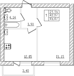 Продается 1-комн. квартира, 39.69 м²