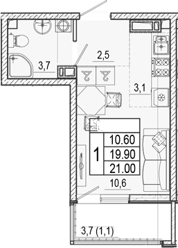 Продается 1-комн. квартира, 19.9 м²