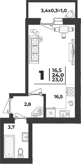 Продается 1-комн. квартира, 23 м²