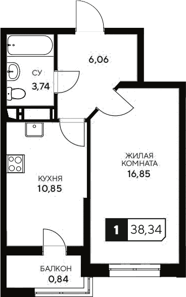 Продается 1-комн. квартира, 37.5 м²