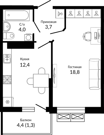 Продается 1-комн. квартира, 40.15 м²