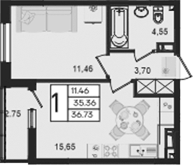 Продается 1-комн. квартира, 35.36 м²