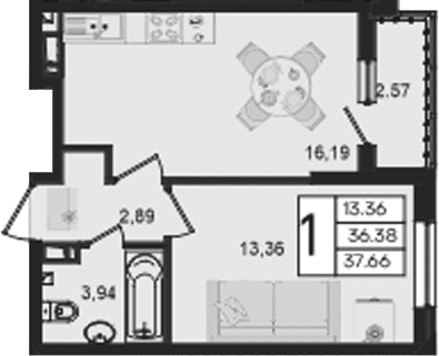 Продается 1-комн. квартира, 36.37 м²