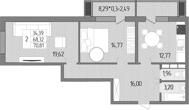 Продается 2-комн. квартира, 68.32 м²