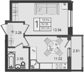Продается 1-комн. квартира, 32.18 м²