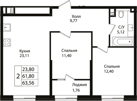 Продается 3-комн. квартира, 61.4 м²