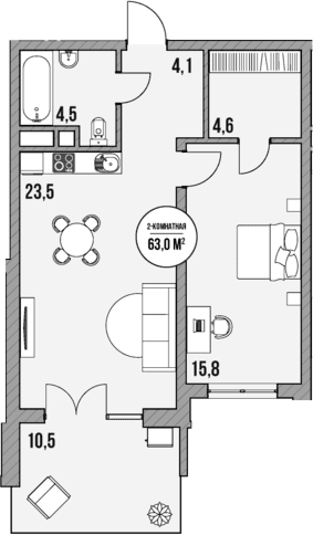 Продается 1-комн. квартира, 52.5 м²