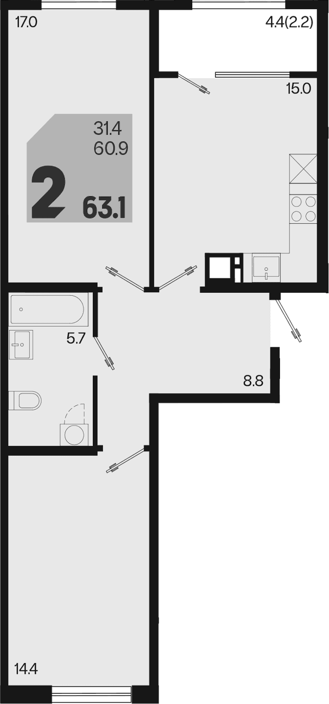 Продается 3-комн. квартира, 60.9 м²