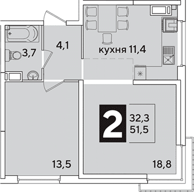 Продается 2-комн. квартира, 51.5 м²