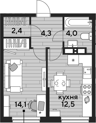 Продается 1-комн. квартира, 37.3 м²