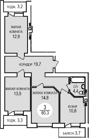 Продается 3-комн. квартира, 76.64 м²