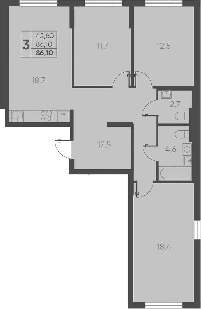 Продается 3-комн. квартира, 86.1 м²