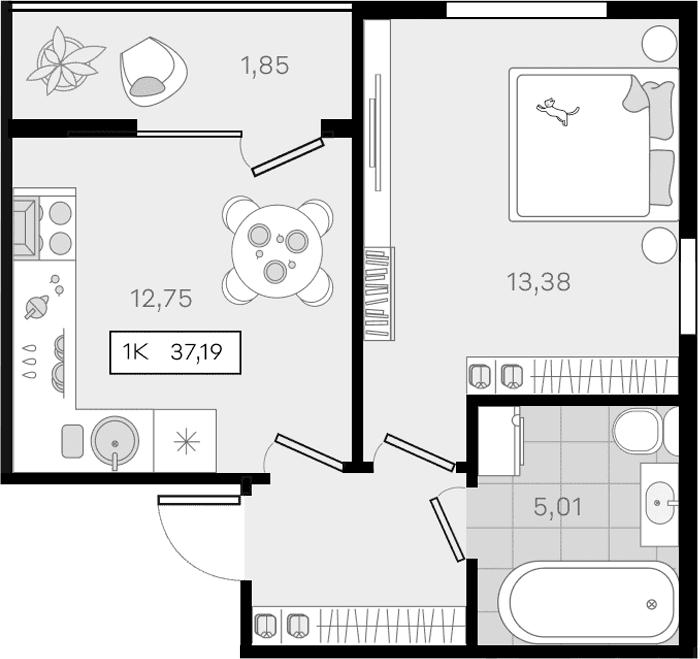 Продается 1-комн. квартира, 35.34 м²