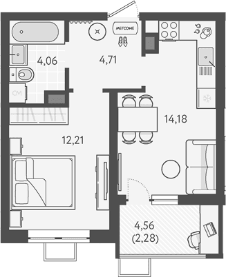 Продается 1-комн. квартира, 35.16 м²