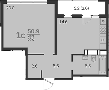 Продается 1-комн. квартира, 48.3 м²