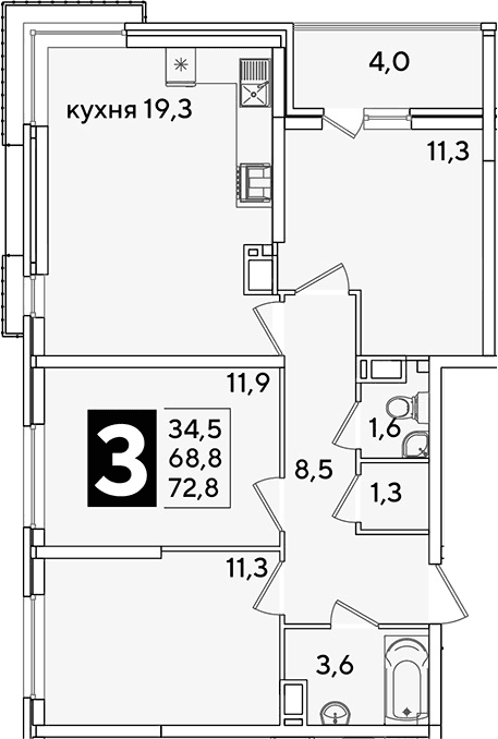 Продается 4-комн. квартира, 68.8 м²