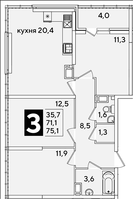 Продается 4-комн. квартира, 71.1 м²
