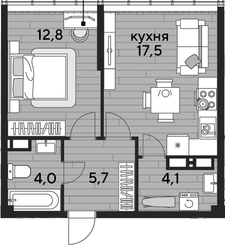 Продается 1-комн. квартира, 44.1 м²
