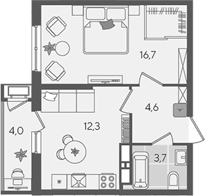 Продается 1-комн. квартира, 37.3 м²