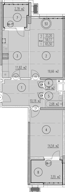 Продается 2-комн. квартира, 59.17 м²