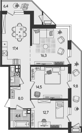 Продается 4-комн. квартира, 75.3 м²