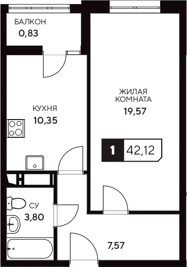 Продается 1-комн. квартира, 41.29 м²
