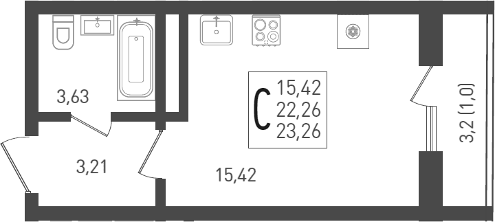 Продается 1-комн. квартира, 23.1 м²