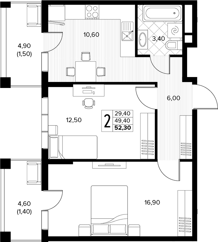 Продается 2-комн. квартира, 49.4 м²
