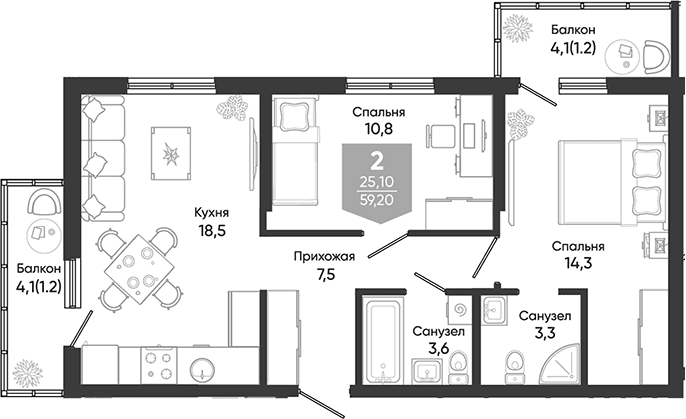 Продается 3-комн. квартира, 58 м²