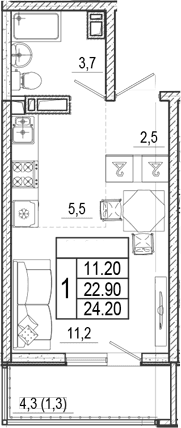 Продается 1-комн. квартира, 22.9 м²