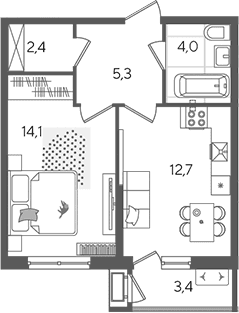 Продается 1-комн. квартира, 38.5 м²