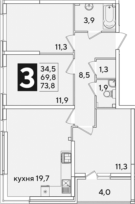 Продается 4-комн. квартира, 69.8 м²