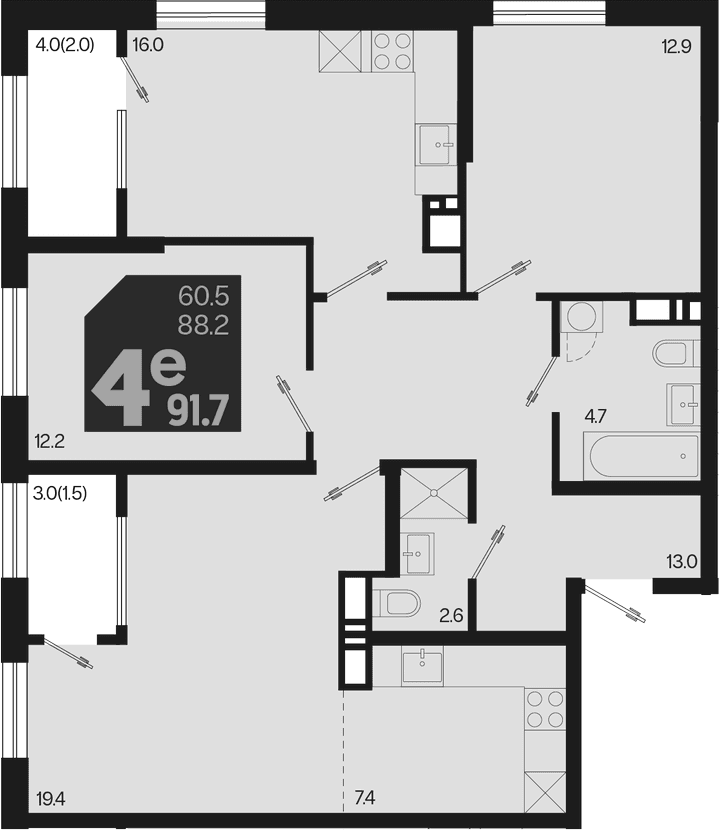 Продается 4-комн. квартира, 88.2 м²