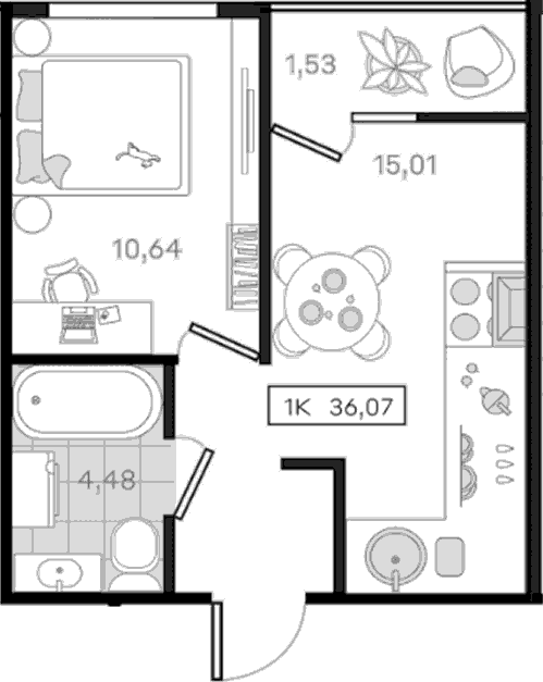 Продается 1-комн. квартира, 34.54 м²