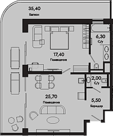 Продается 1-комн. квартира, 56.9 м²