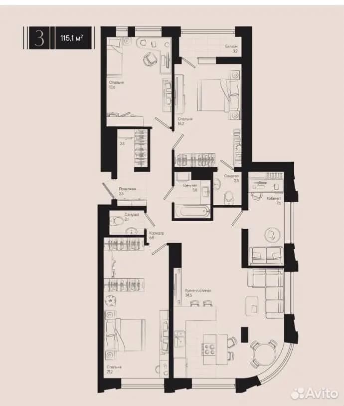 Продается 3-комн. квартира, 115 м²