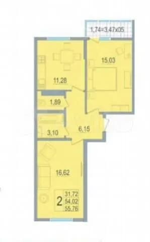Продается 2-комн. квартира, 54.6 м²