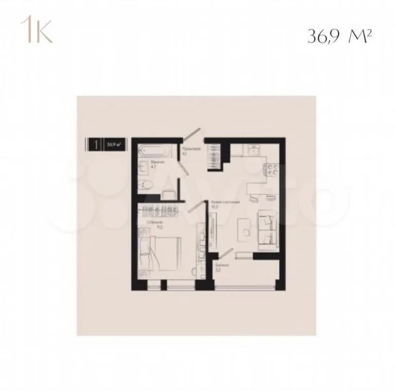 Продается 1-комн. квартира, 36.6 м² — фото 2