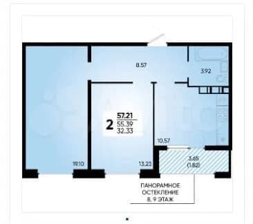 Продается 2-комн. квартира, 57.2 м²