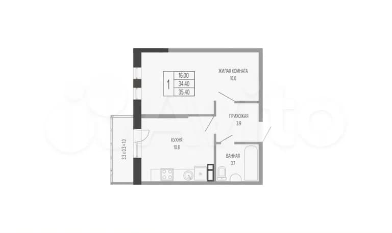 Продается 1-комн. квартира, 35.4 м²
