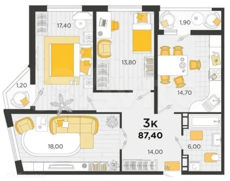 Продается 3-комн. квартира, 90 м²