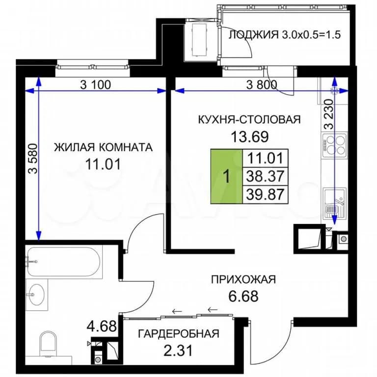 Продается 1-комн. квартира, 41 м²