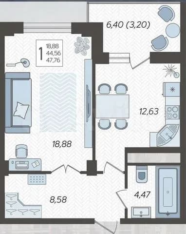 Продается 1-комн. квартира, 43 м²