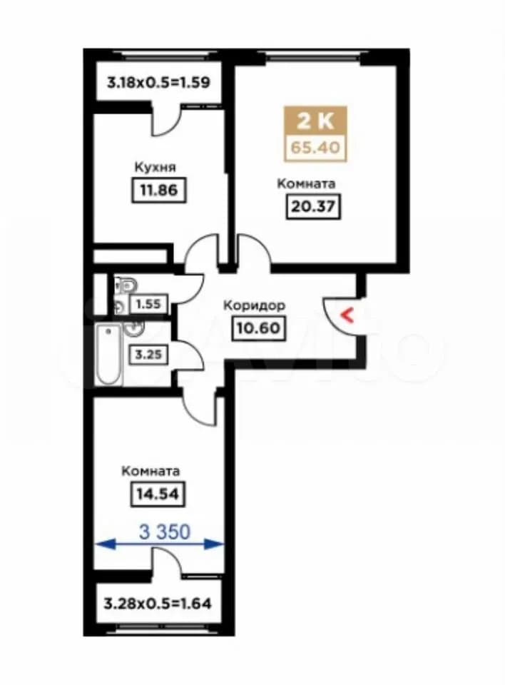 Продается 2-комн. квартира, 65.4 м²